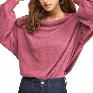 Free People We The Free Pink Boho Oversized Ribbed Boat‎ Neck Pullover Sweater
